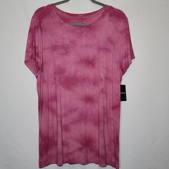 2X 18W 20W Torrid Rib Crew Neck Tee Tiedye Pink Purple Slim Fit Y2K Summer Plus - Picture 2 of 7